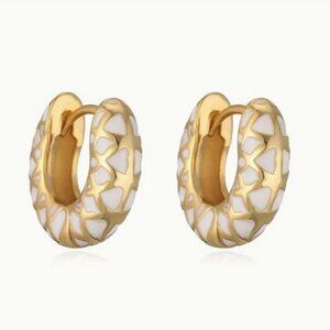 NEW Seanna 18K Gold Plated White Enamel Chunky Hoop Earrings
